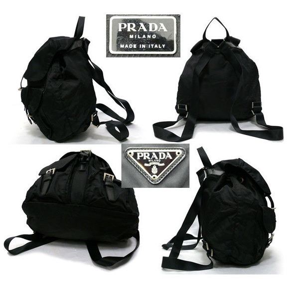 Prada Triangle Black Nylon Logo Rucksack Plate - Picture 1 of 3